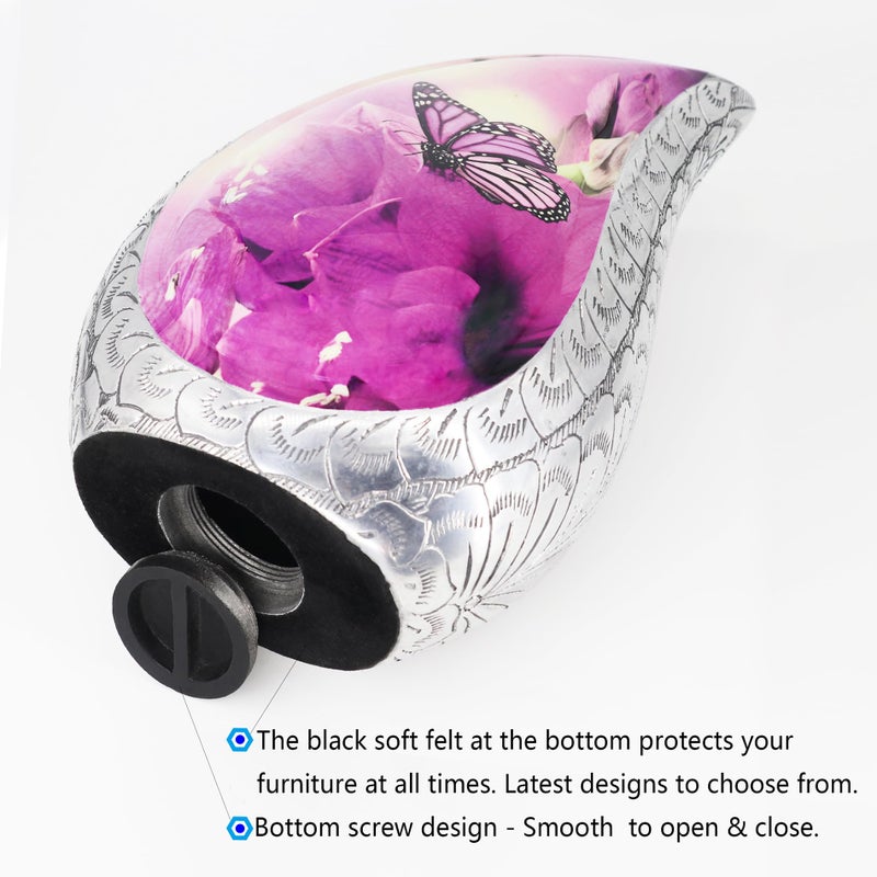 M MEILINXU Purple Butterfly Decorative Urn  Cremation Urns for Human Ashes - Display at Home or Niche  Engraved Aluminum Tear drop Urn for Ashes Adult Female & Male  Pink Tulips - Large Teardrop - Image 5